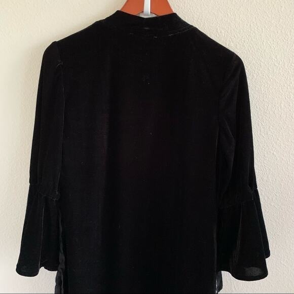 Solitaire Black Velour Long Line Long Open Front Sweater Bell Statement Sleeves - Picture 9 of 11